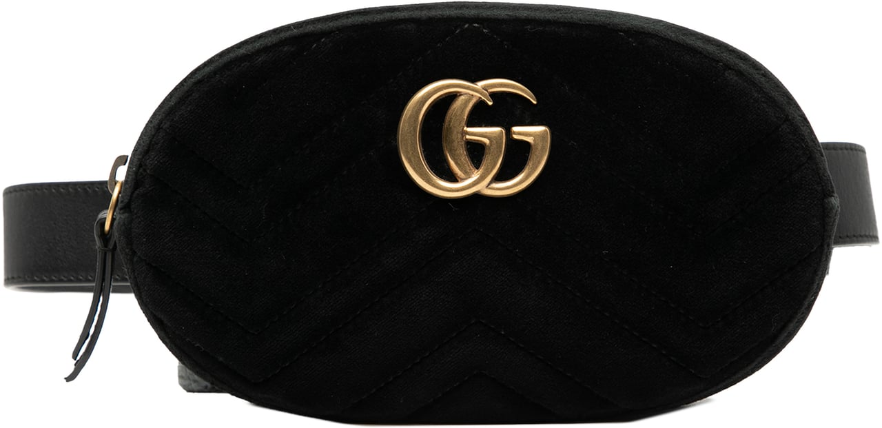 Gucci GG Marmont Matelasse Velvet Belt Bag Zwart