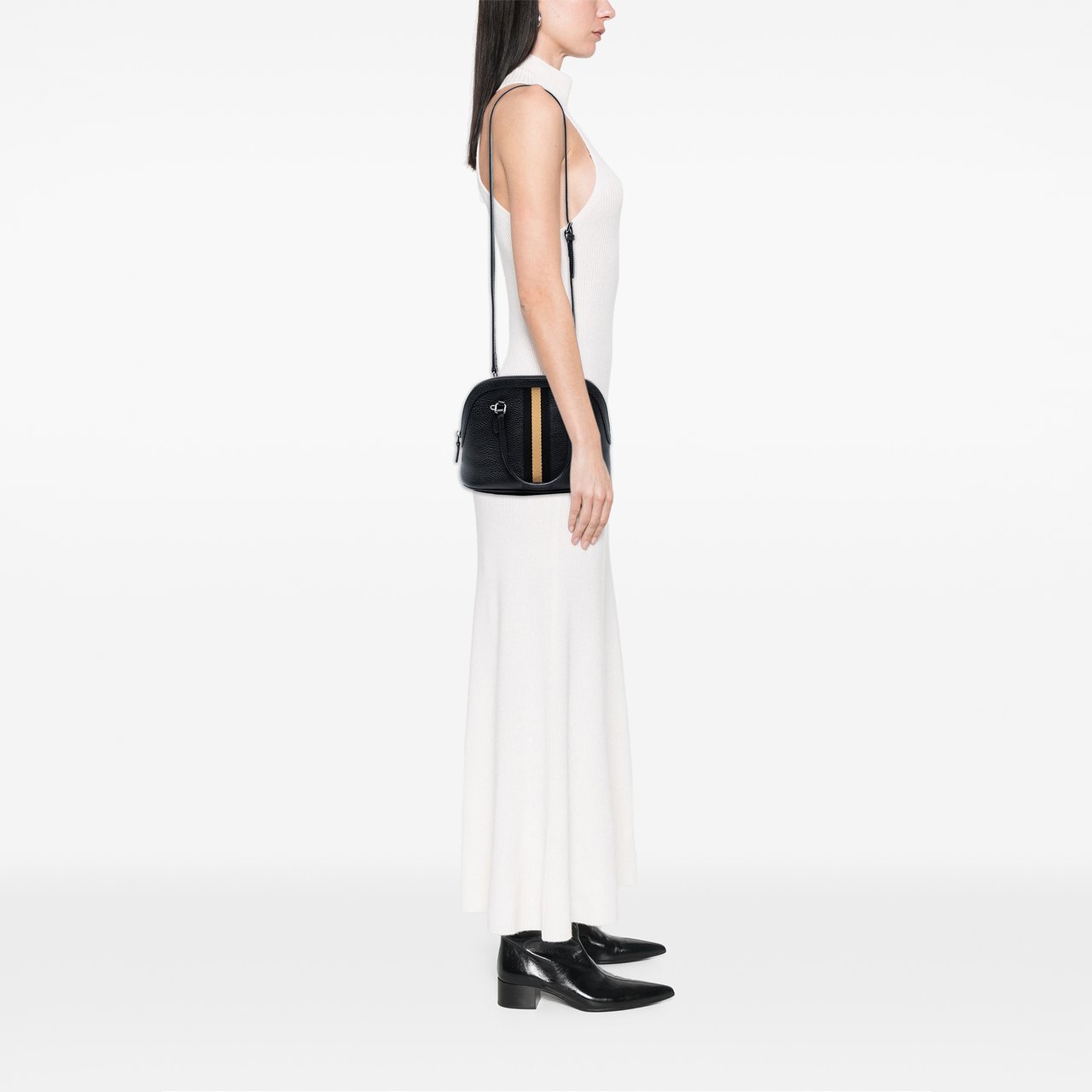 Gucci Mini Leather Web Dome Satchel Zwart