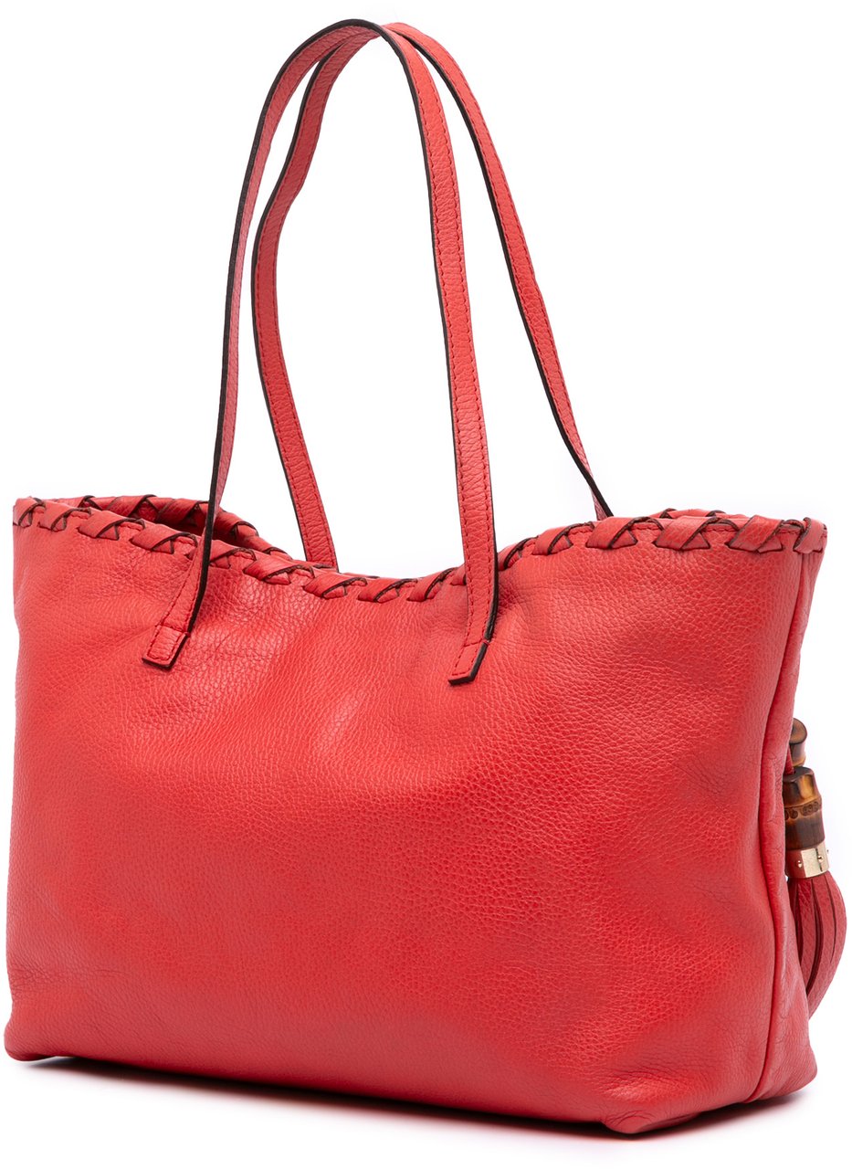 Gucci Leather Bamboo Tassel Tote Rood