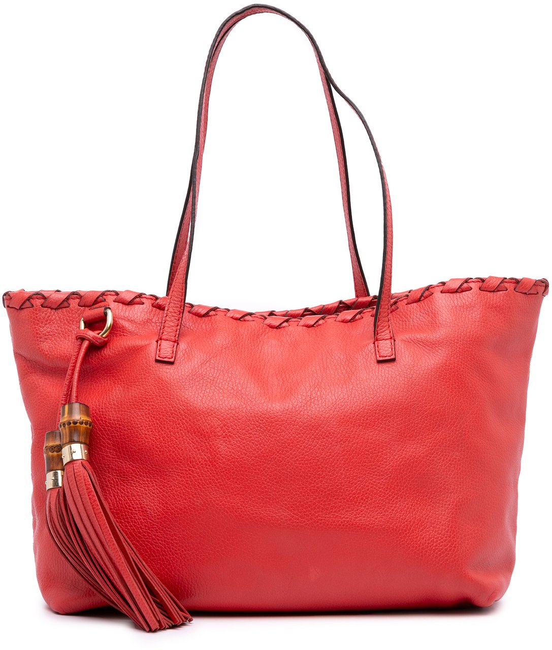 Gucci Leather Bamboo Tassel Tote Rood
