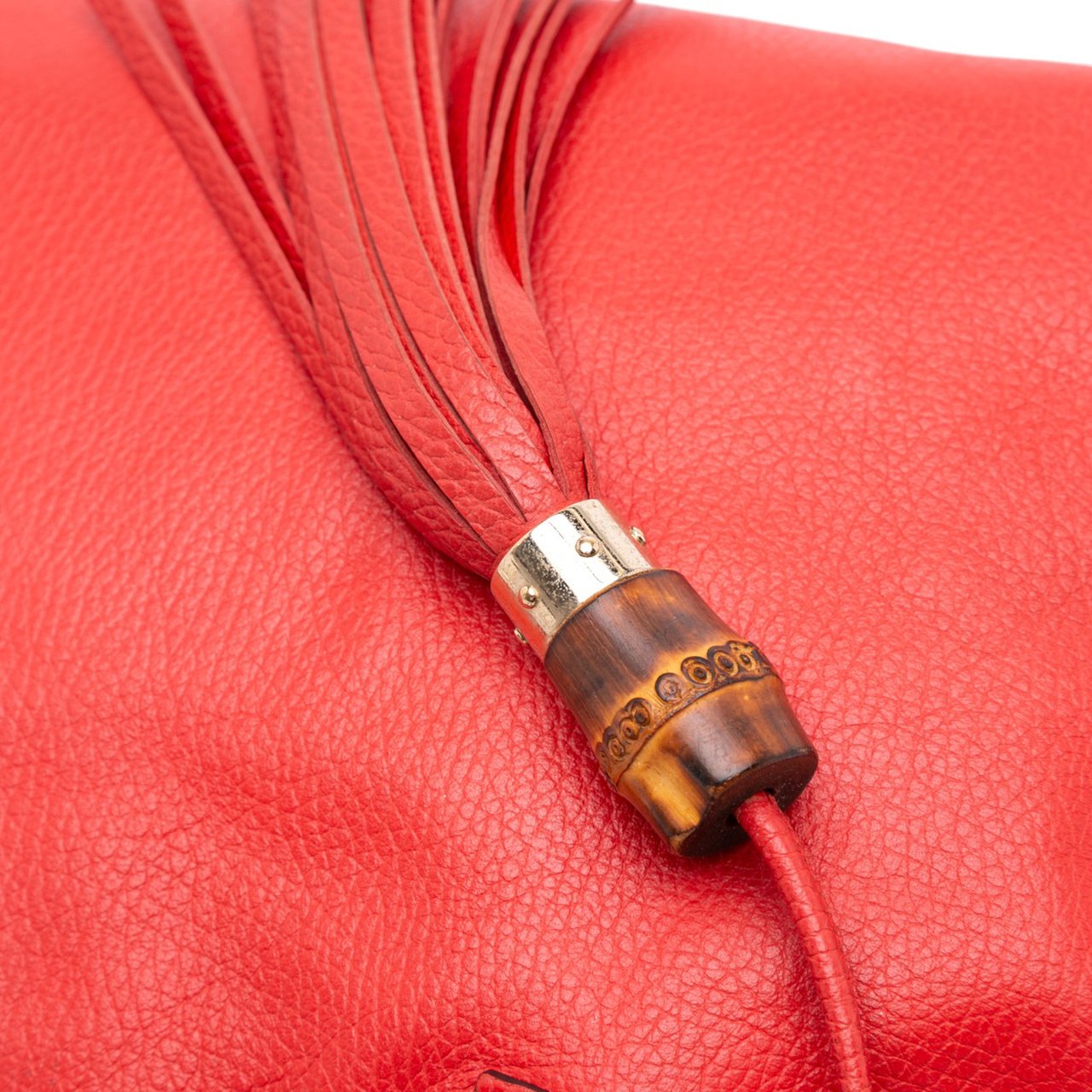 Gucci Leather Bamboo Tassel Tote Rood