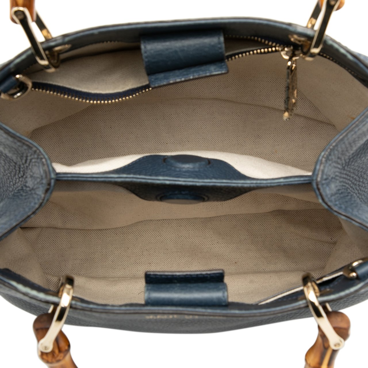 Gucci Small Calfskin Bamboo Shopper Satchel Blauw