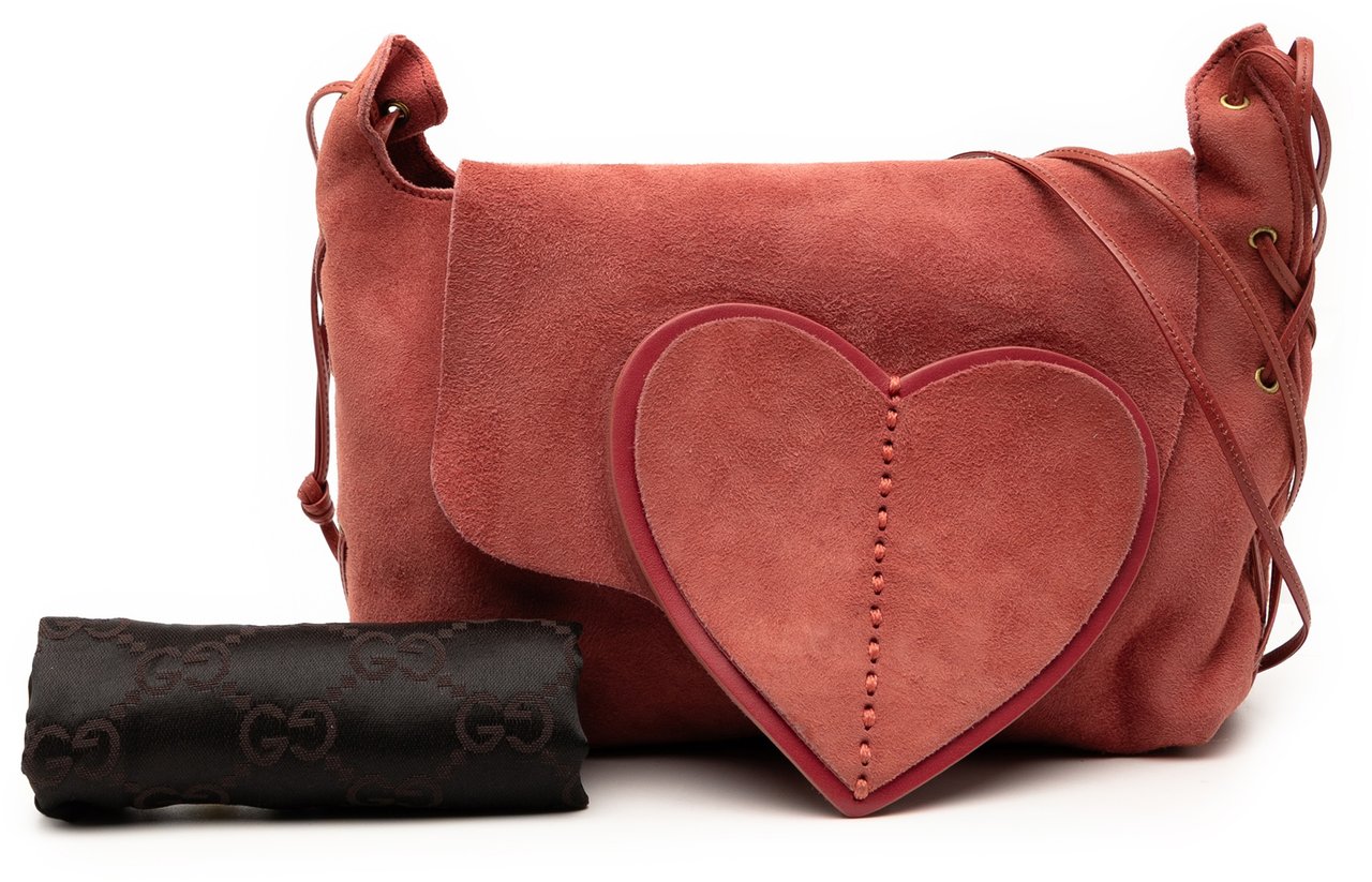Gucci Suede Heart Shoulder Bag Roze