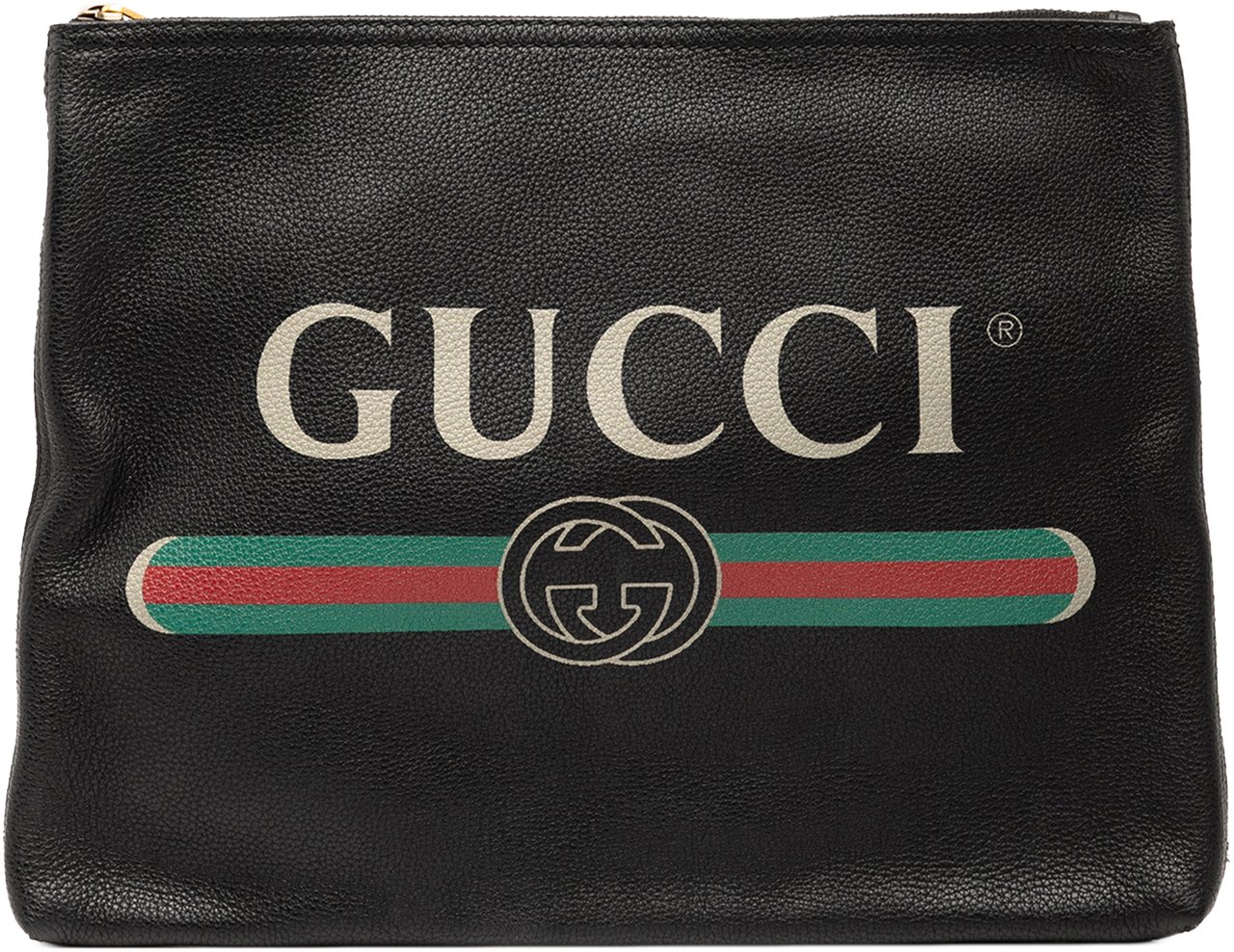Gucci Medium Leather Logo Portfolio Clutch Zwart