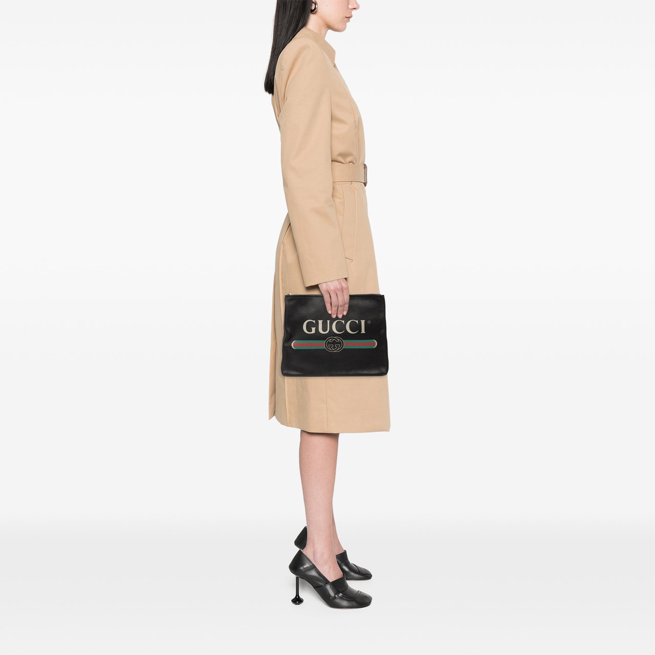 Gucci Medium Leather Logo Portfolio Clutch Zwart