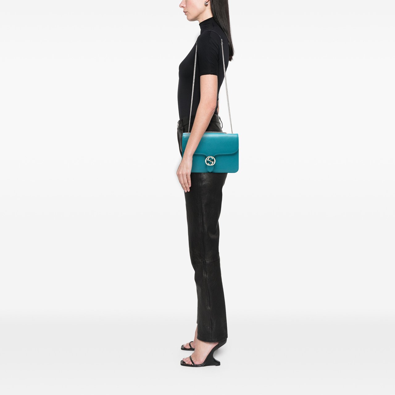 Gucci Medium Dollar Calfskin Interlocking G Crossbody Blauw