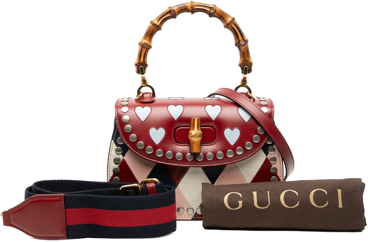 Gucci Small Calfskin Bamboo Lovelight 1947 Top Handle Bag Rood