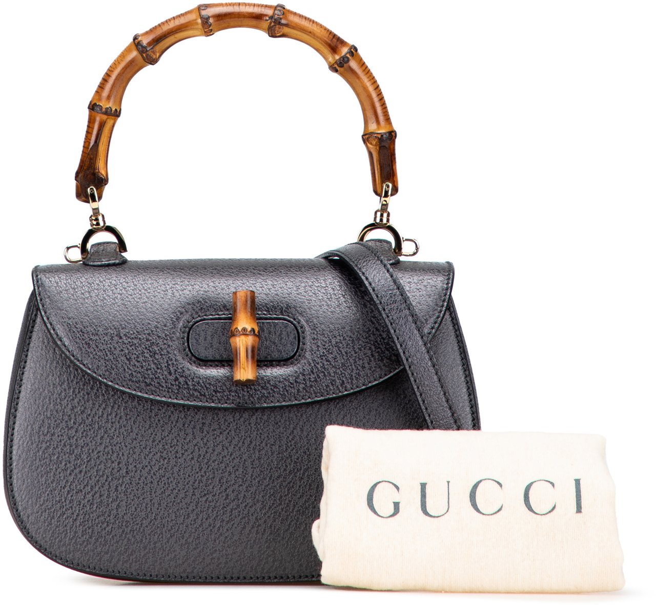 Gucci Grained Calfskin Bamboo Night Zwart