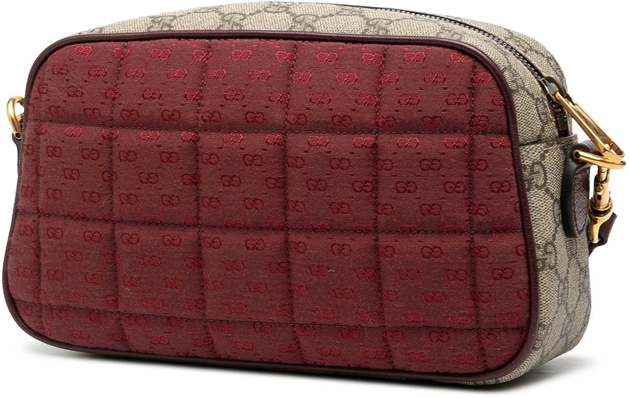 Gucci Small Quilted Mini GG Canvas and GG Supreme Double G Crossbody Rood