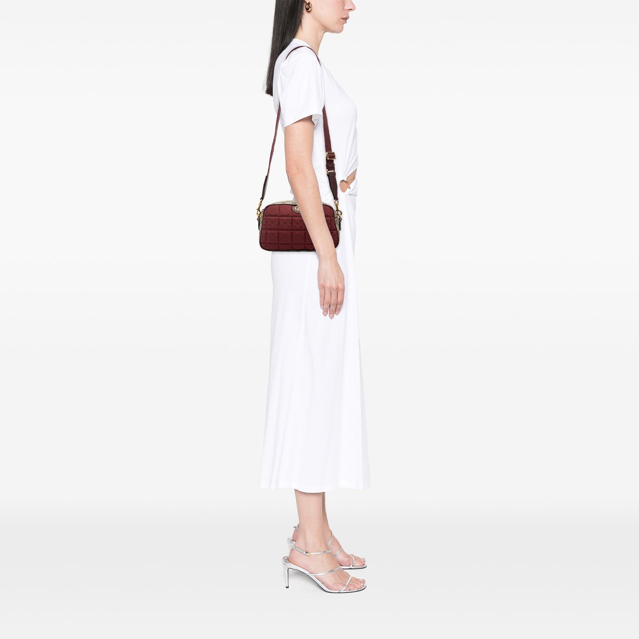 Gucci Small Quilted Mini GG Canvas and GG Supreme Double G Crossbody Rood