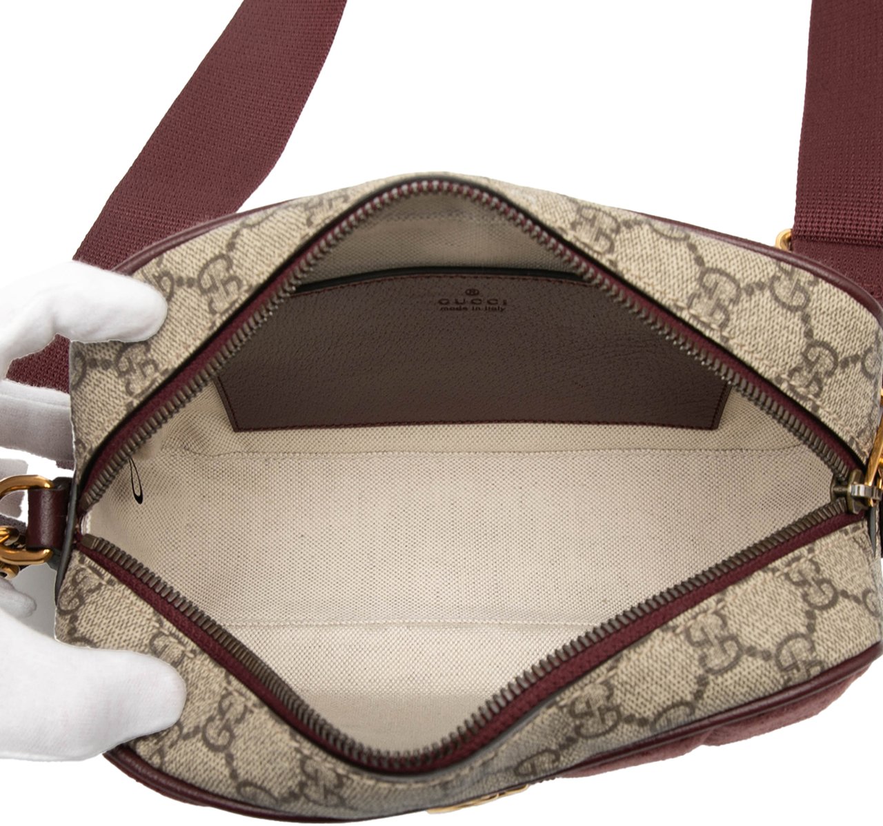 Gucci Small Quilted Mini GG Canvas and GG Supreme Double G Crossbody Rood