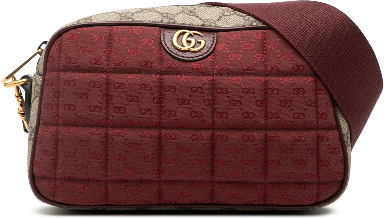 Gucci Small Quilted Mini GG Canvas and GG Supreme Double G Crossbody Rood