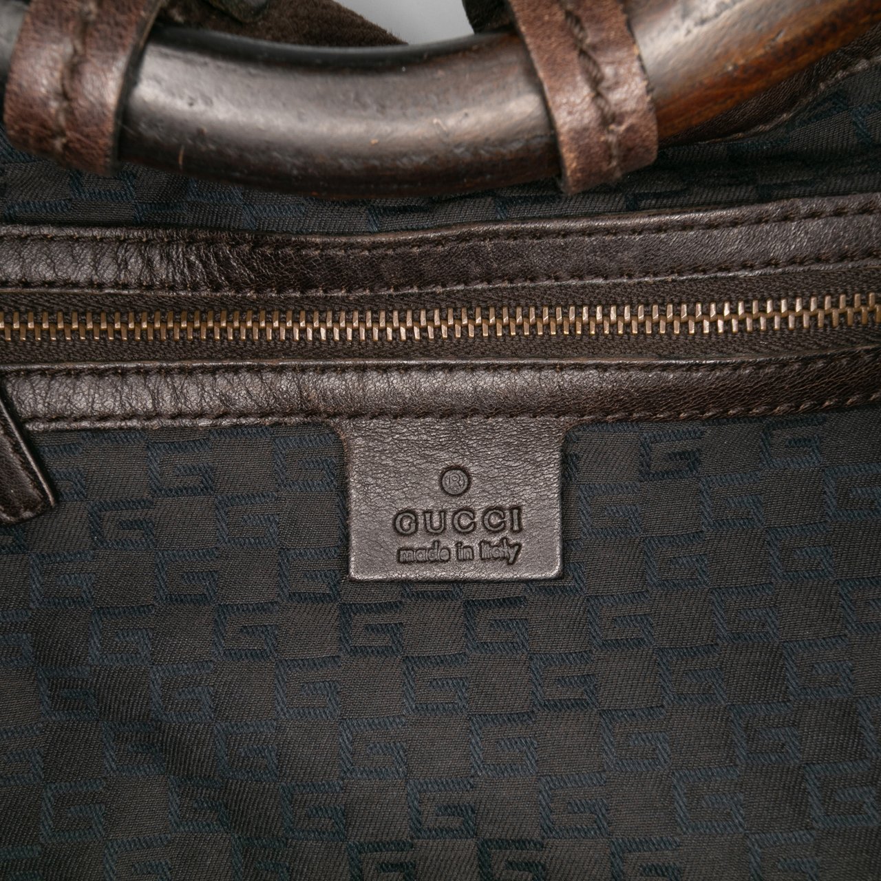 Gucci Canvas Ring Top Handle Bag Bruin