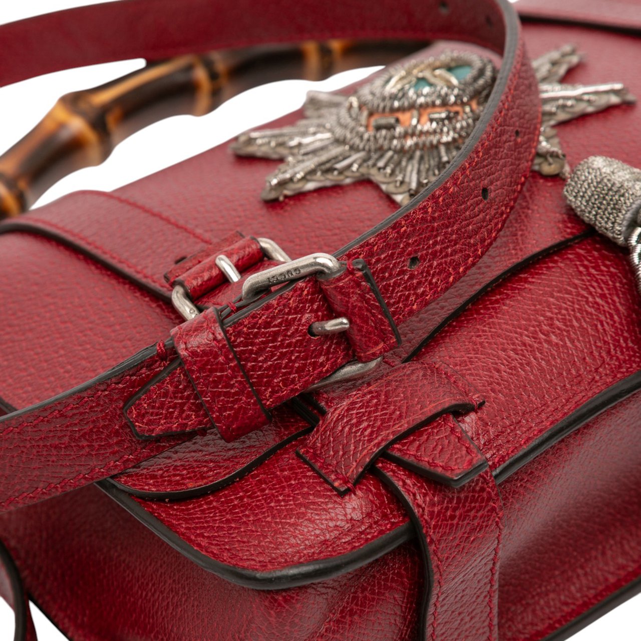 Gucci Leather Bamboo Convertible Top Handle Bag Rood