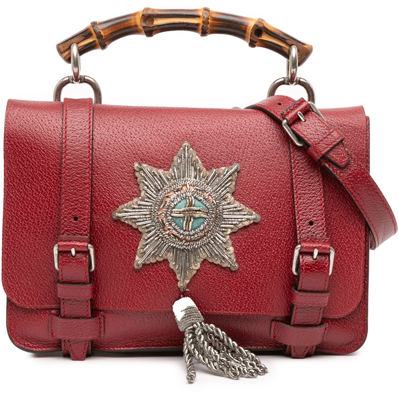Gucci Leather Bamboo Convertible Top Handle Bag Rood