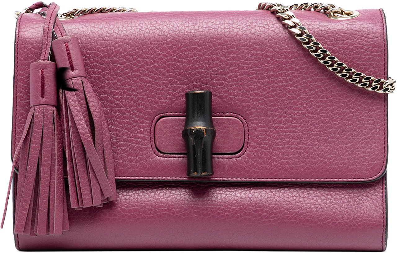 Gucci Medium Leather Miss Bamboo Crossbody Roze