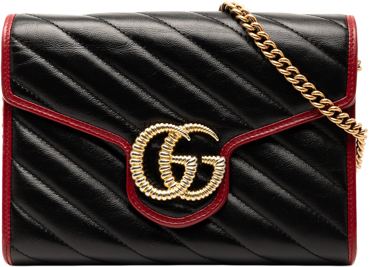 Gucci GG Marmont Matelasse Leather Torchon Wallet On Chain Zwart