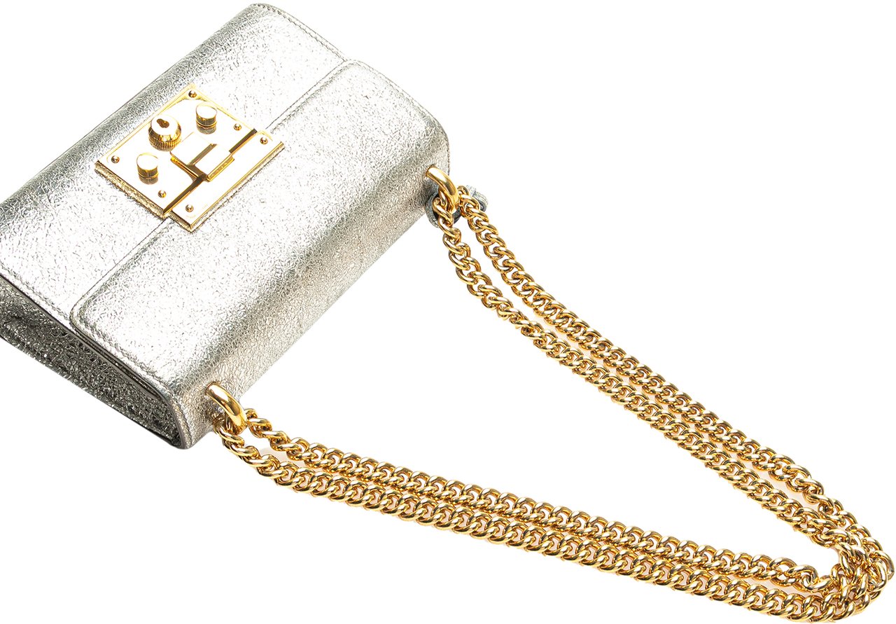 Gucci Small Metallic Leather Padlock Crossbody Zilver