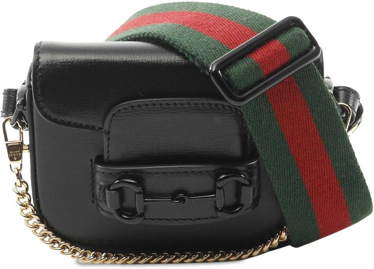 Gucci Mini Leather Horsebit 1955 Web Satchel Zwart