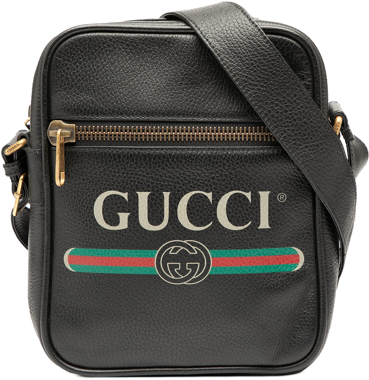 Gucci Grained Calfskin Logo Crossbody Zwart