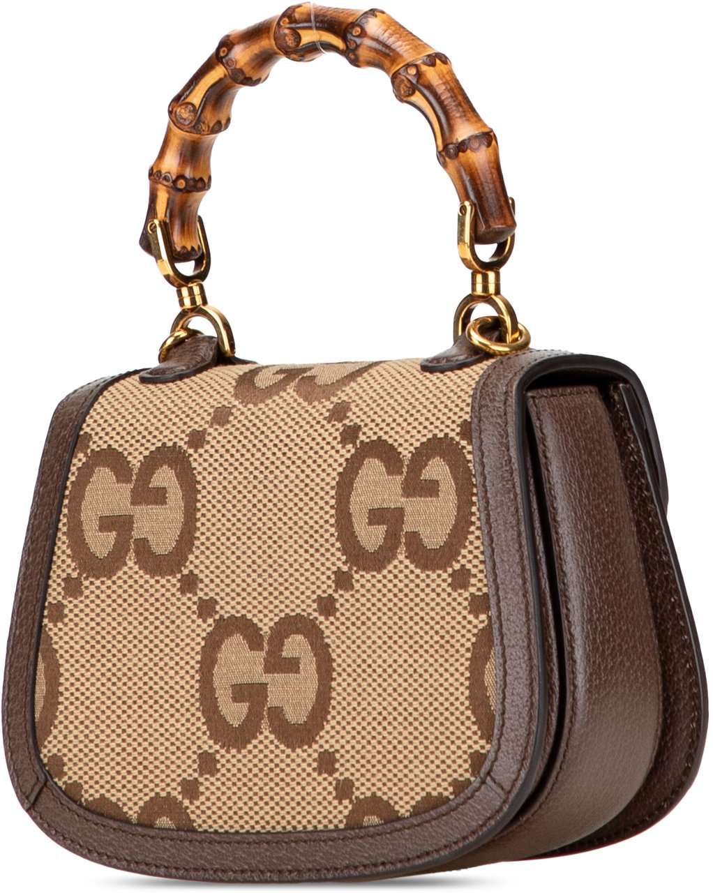 Gucci Mini Jumbo GG Canvas 1947 Bamboo Top Handle Bag Bruin