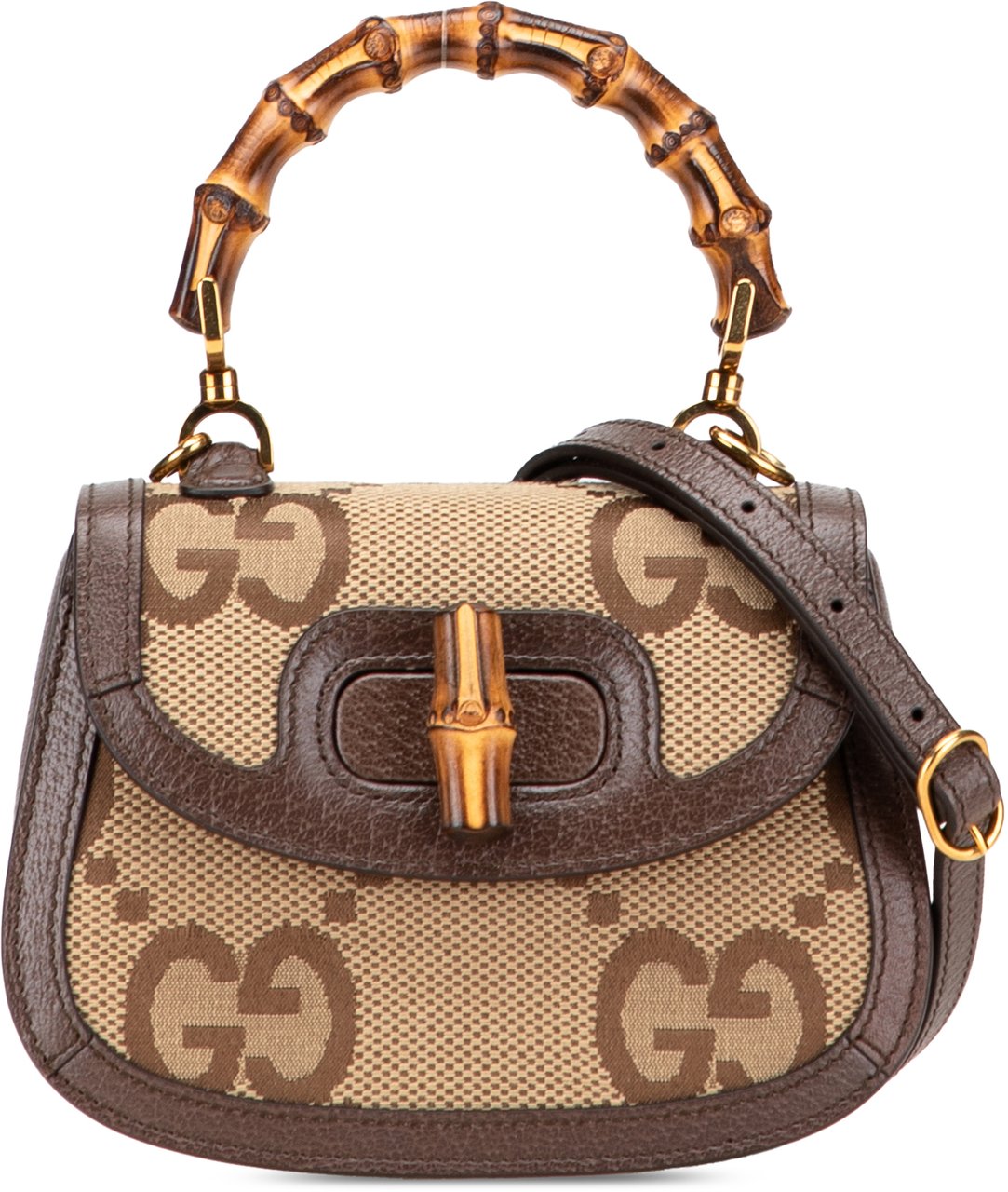 Gucci Mini Jumbo GG Canvas 1947 Bamboo Top Handle Bag Bruin