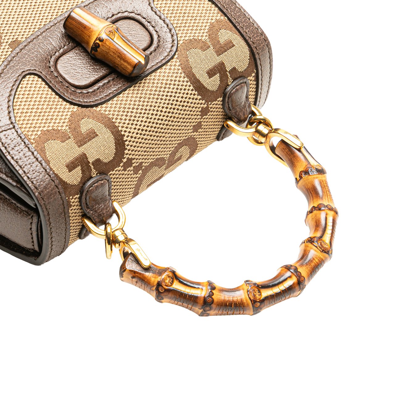 Gucci Mini Jumbo GG Canvas 1947 Bamboo Top Handle Bag Bruin