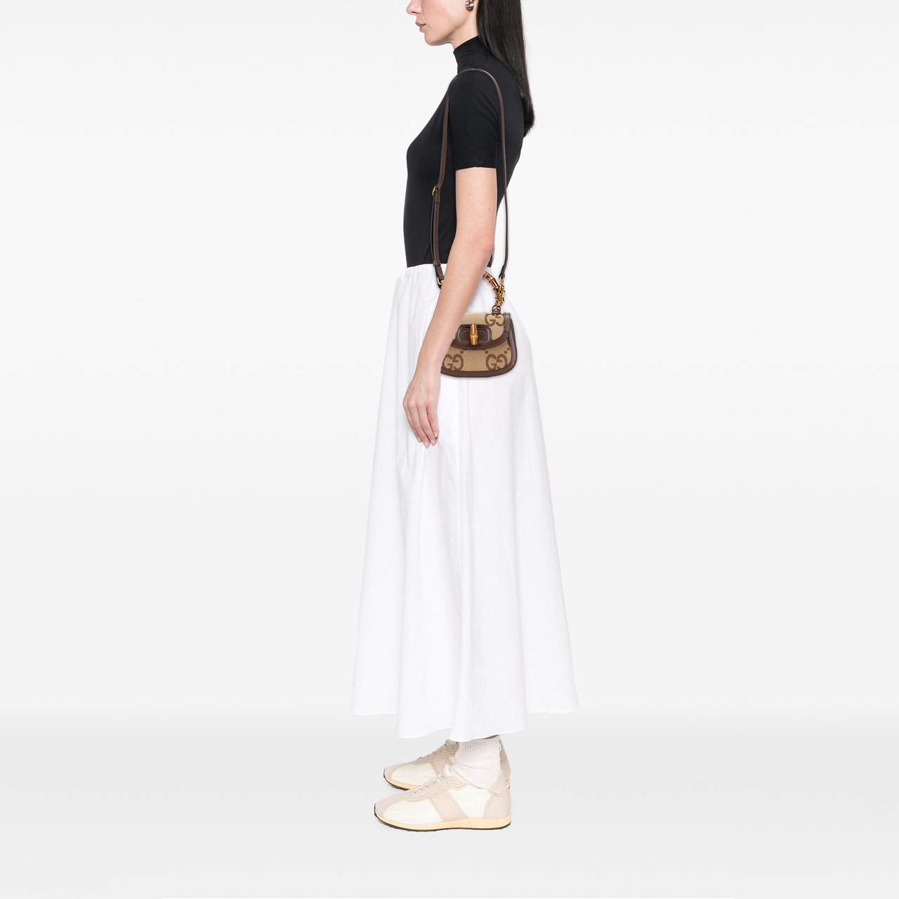 Gucci Mini Jumbo GG Canvas 1947 Bamboo Top Handle Bag Bruin
