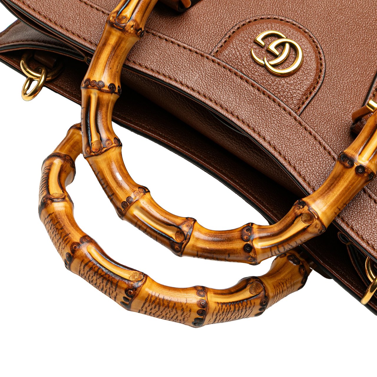 Gucci Small Leather Bamboo Diana Satchel Bruin