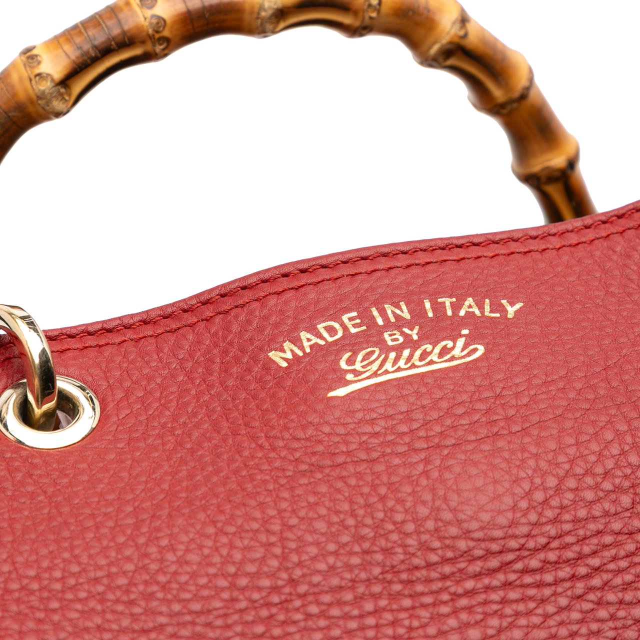 Gucci Medium Calfskin Bamboo Shopper Satchel Rood