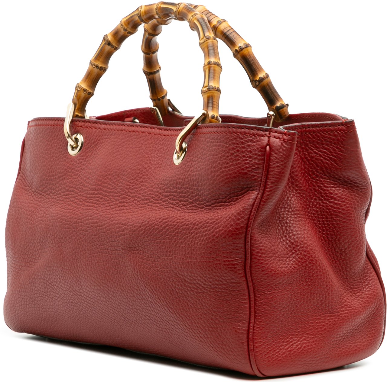 Gucci Medium Calfskin Bamboo Shopper Satchel Rood