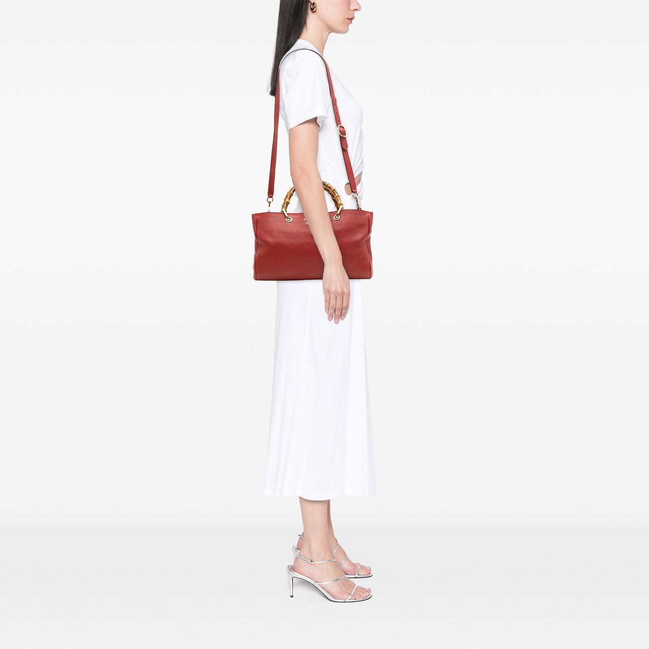 Gucci Medium Calfskin Bamboo Shopper Satchel Rood