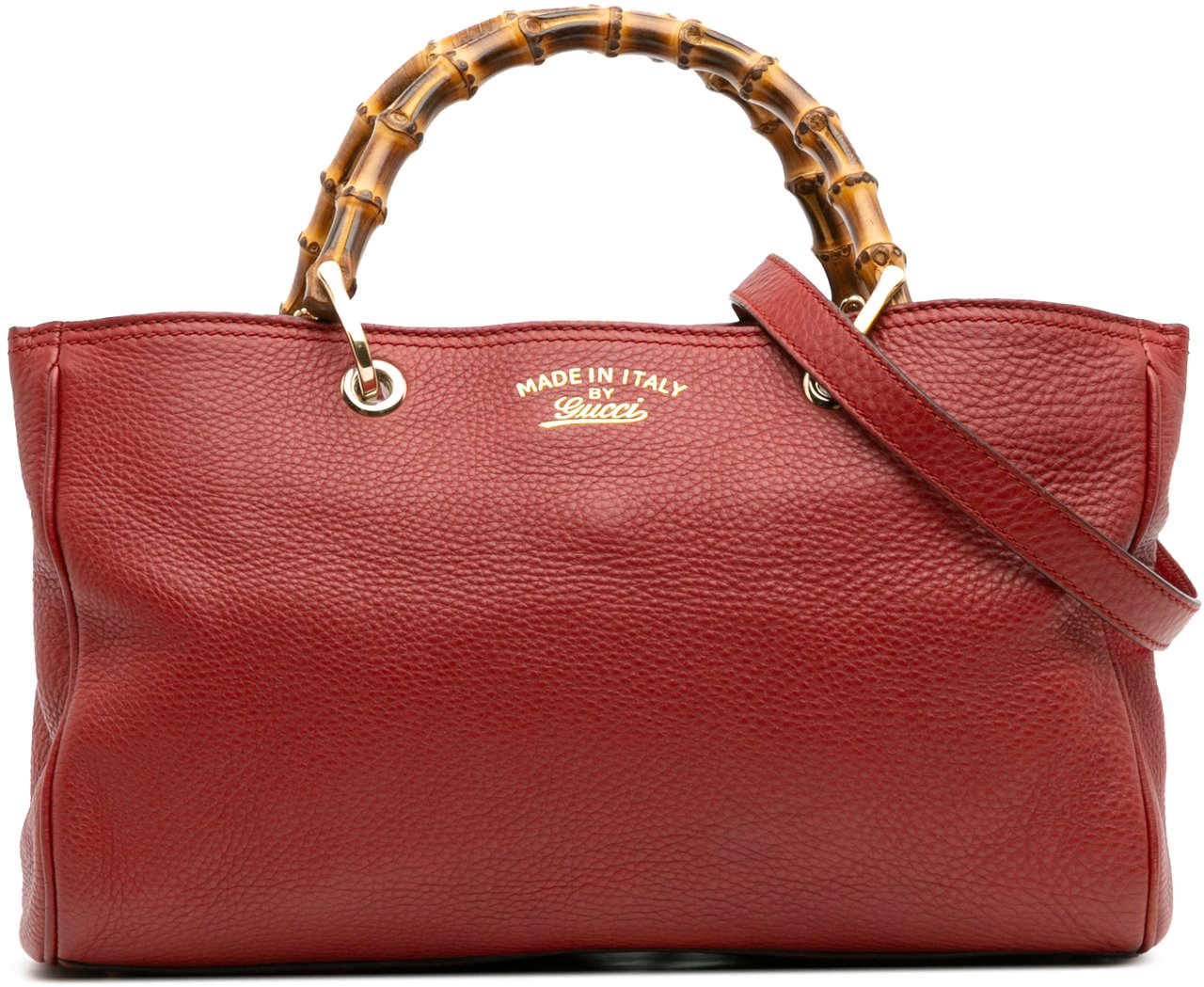 Gucci Medium Calfskin Bamboo Shopper Satchel Rood