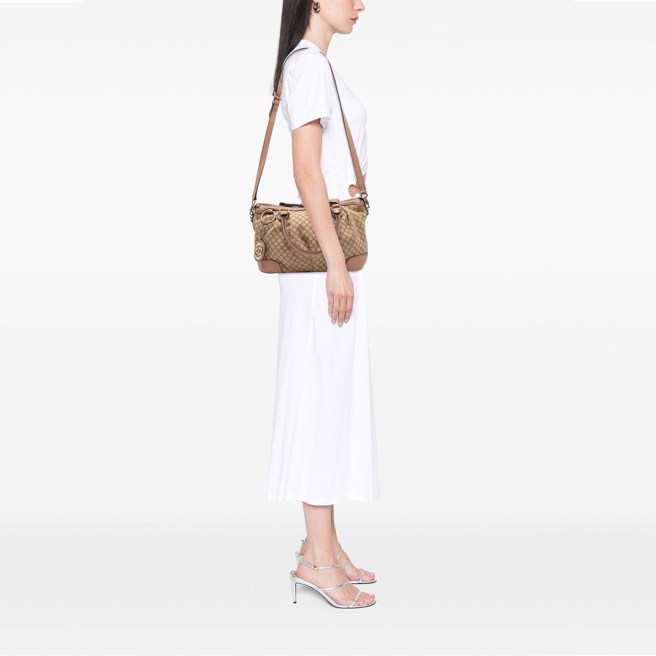 Gucci Diamante Canvas Sukey Satchel Bruin