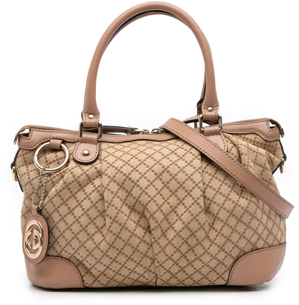 Gucci Diamante Canvas Sukey Satchel Bruin