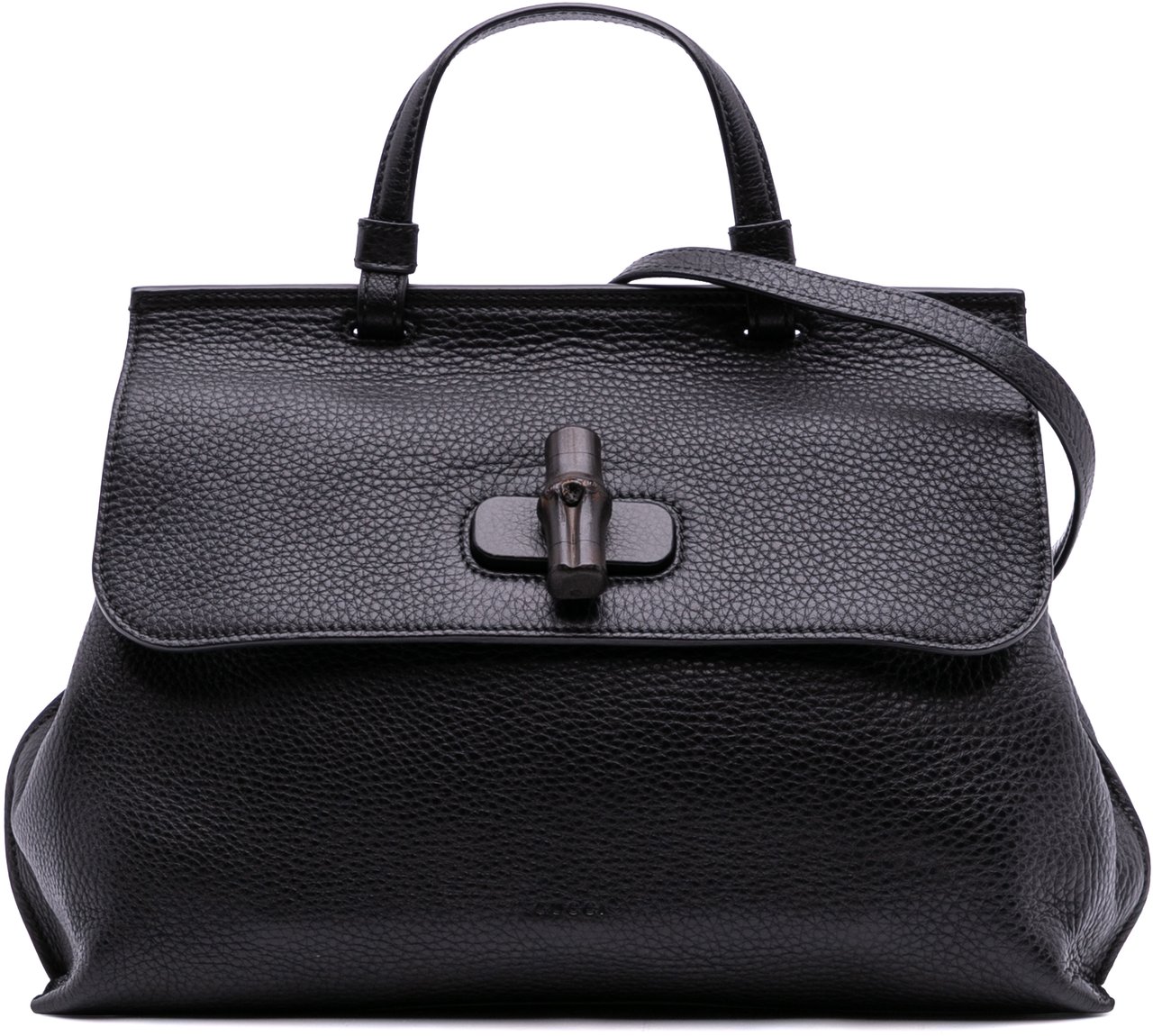 Gucci Medium Leather Bamboo Daily Satchel Zwart