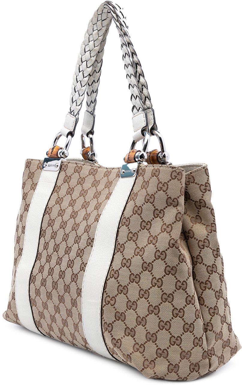 Gucci Medium GG Canvas Bamboo Libeccio Tote Bruin