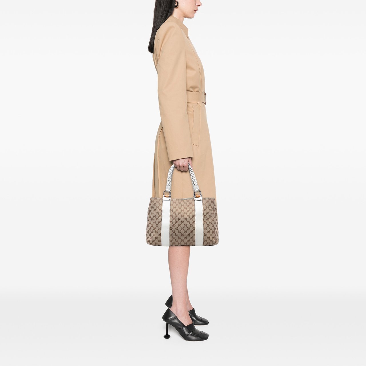 Gucci Medium GG Canvas Bamboo Libeccio Tote Bruin