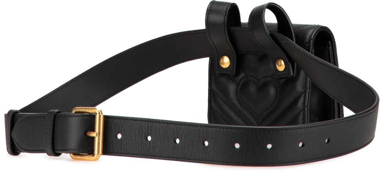 Gucci Mini GG Marmont Matelasse Leather Animal Studs Belt Pouch Bag Zwart