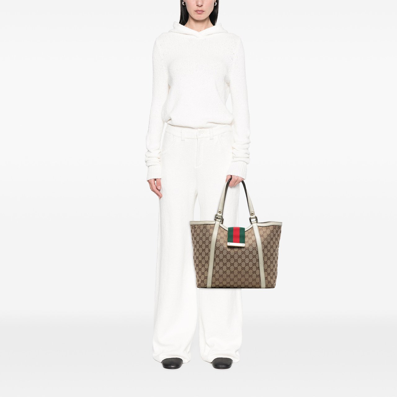 Gucci GG Canvas Web New Ladies Tote Bruin