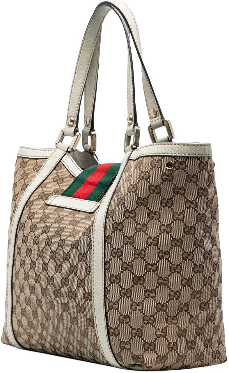 Gucci GG Canvas Web New Ladies Tote Bruin