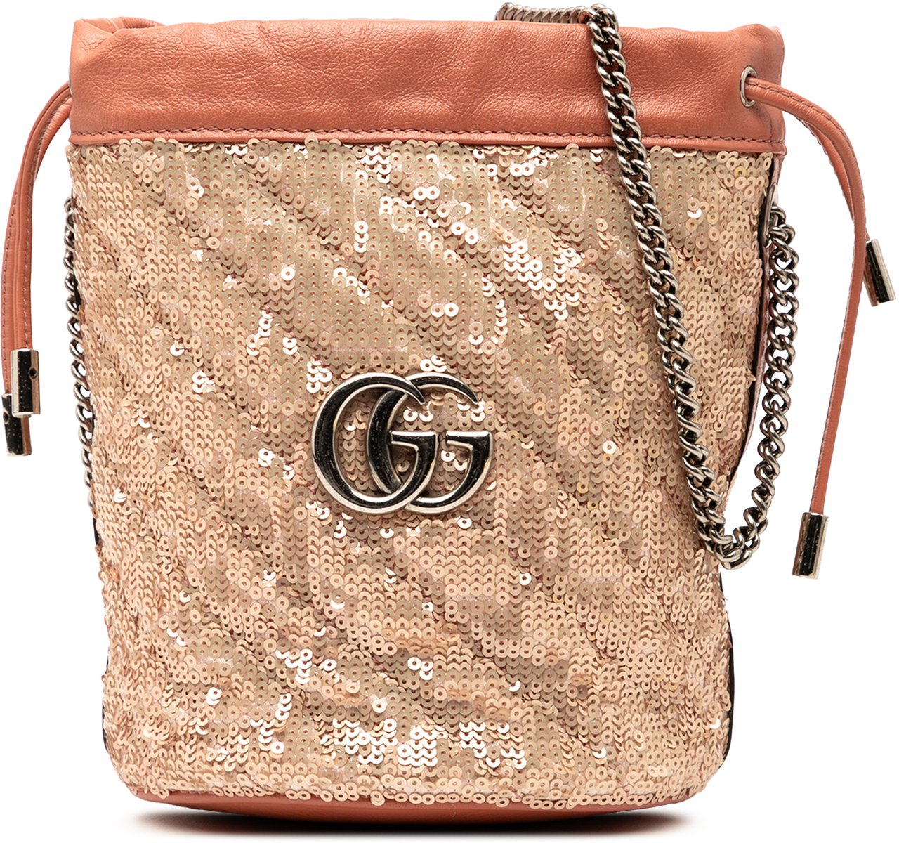 Gucci Small GG Marmont Sequined Diagonal Matelasse Leather Bucket Bag Roze