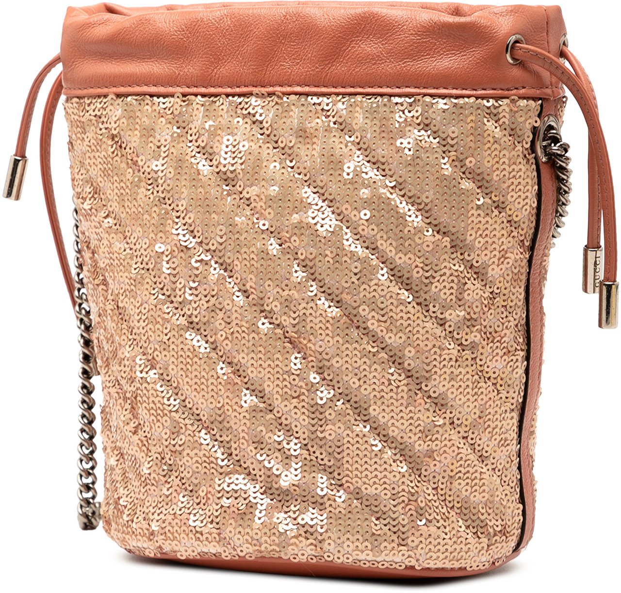 Gucci Small GG Marmont Sequined Diagonal Matelasse Leather Bucket Bag Roze