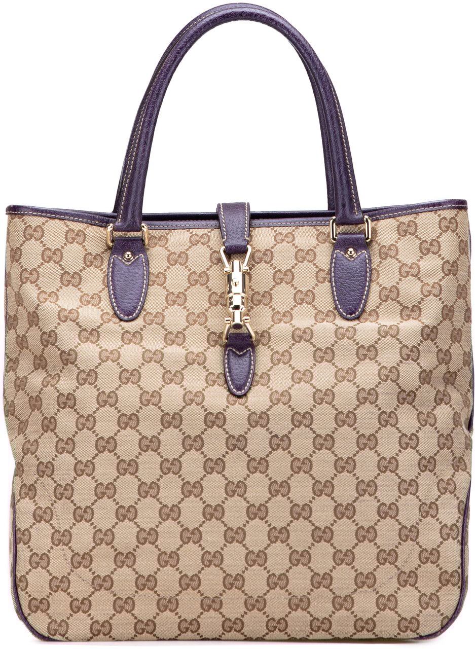 Gucci GG Canvas Jackie Piston Lock Tote Bruin
