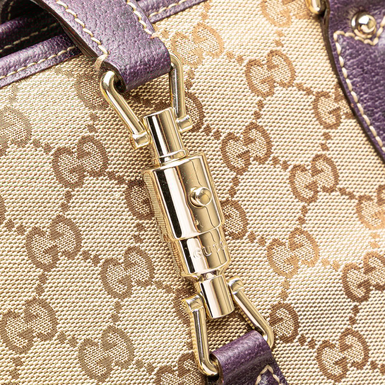 Gucci GG Canvas Jackie Piston Lock Tote Bruin