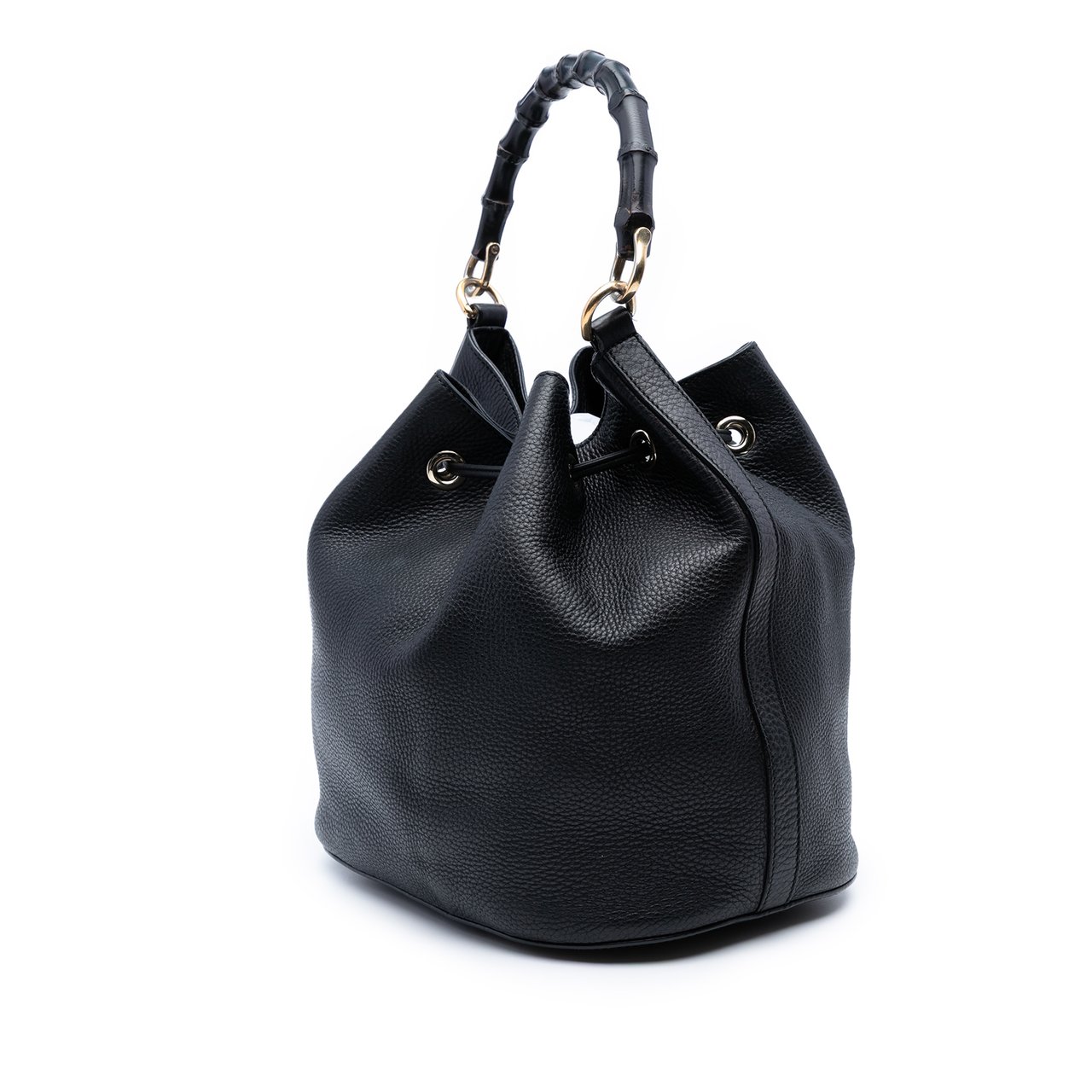 Gucci Pebbled Calfskin Miss Bamboo Tassel Bucket Bag Zwart