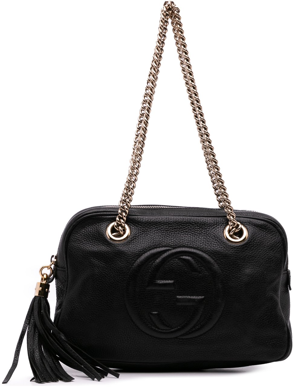 Gucci Pebbled Leather Soho Chain Zip Shoulder Bag Zwart