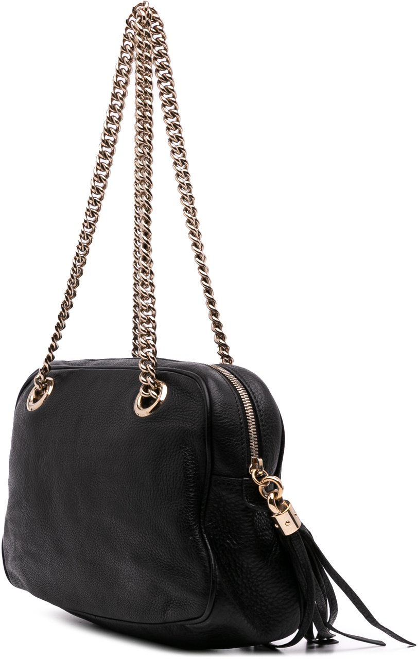 Gucci Pebbled Leather Soho Chain Zip Shoulder Bag Zwart