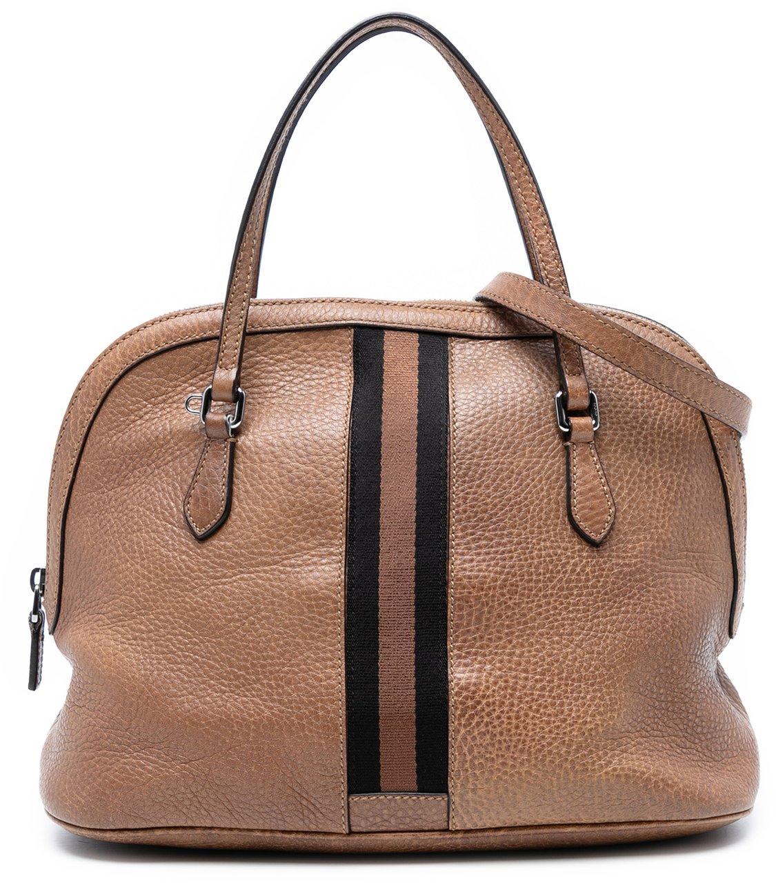 Gucci Medium Leather Web Dome Satchel Bruin