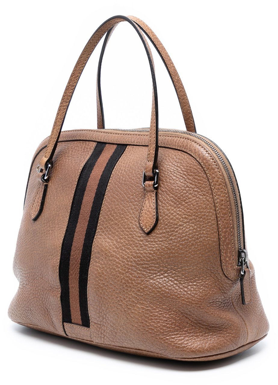 Gucci Medium Leather Web Dome Satchel Bruin